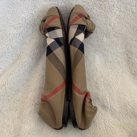Burberry Beige Nova Check Canvas Knotted Ballet Flats Sz.39 Classic Print Dhoes - Picture 12 of 15